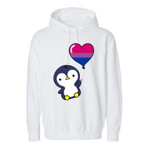 Penguin Balloon Bisexual Pride Gift Garment-Dyed Fleece Hoodie