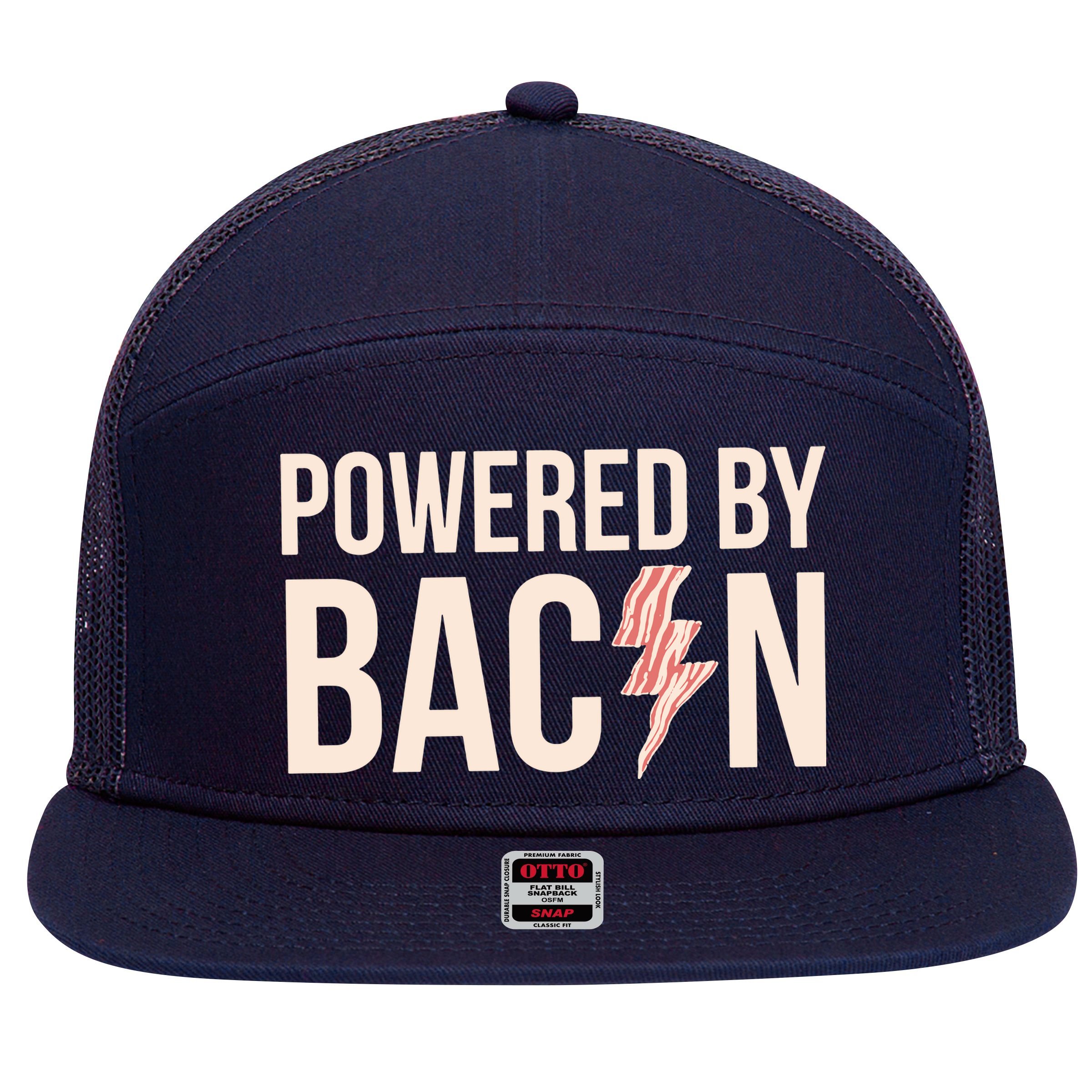 Powered By Bacon 7 Panel Mesh Trucker Snapback Hat