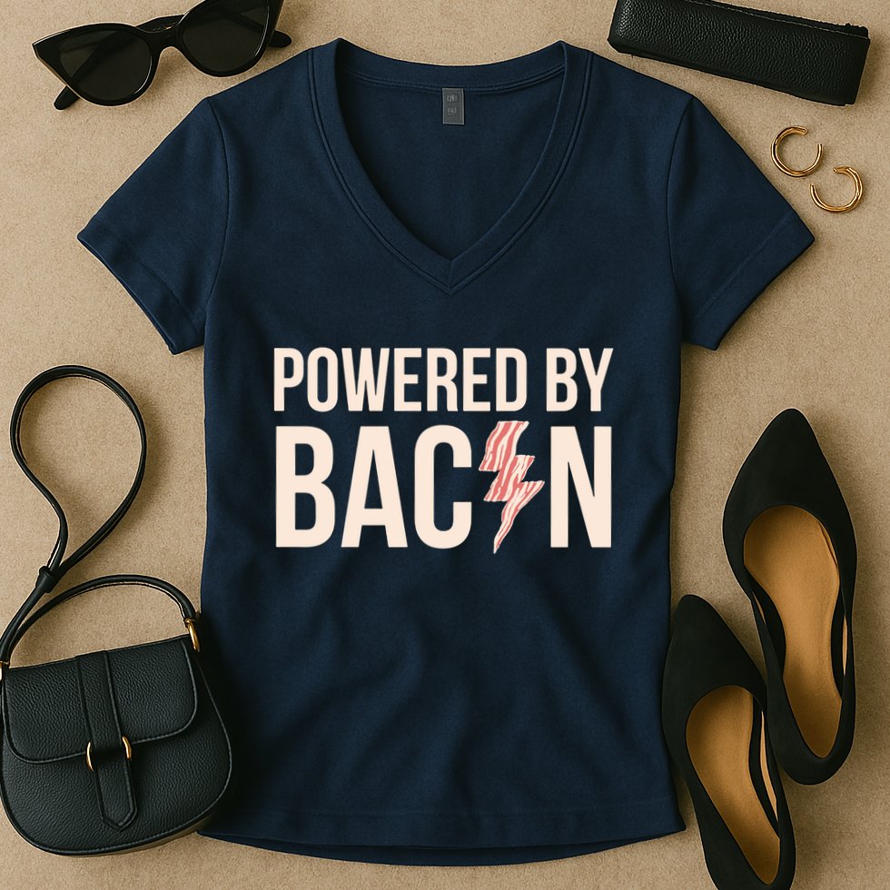 Powered By Bacon Women's V-Neck T-Shirt