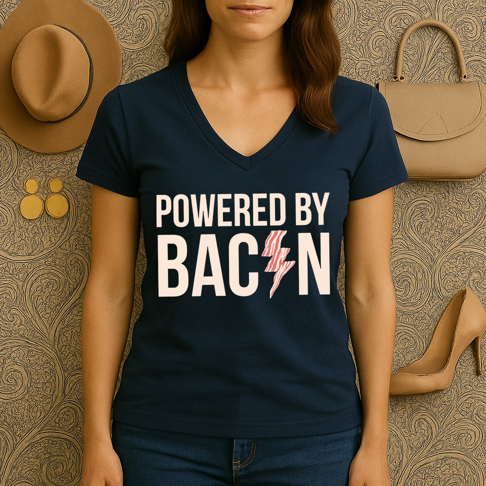 Powered By Bacon Women's V-Neck T-Shirt