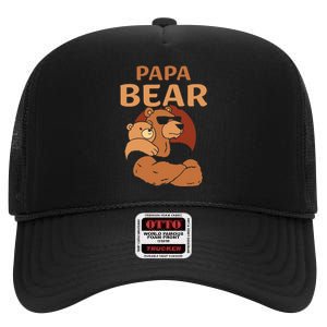 Papa Bear Bears Animal Pun Lover Dad Father Daddy Father's High Crown Mesh Back Trucker Hat