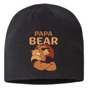 Papa Bear Bears Animal Pun Lover Dad Father Daddy Father's Sustainable Beanie