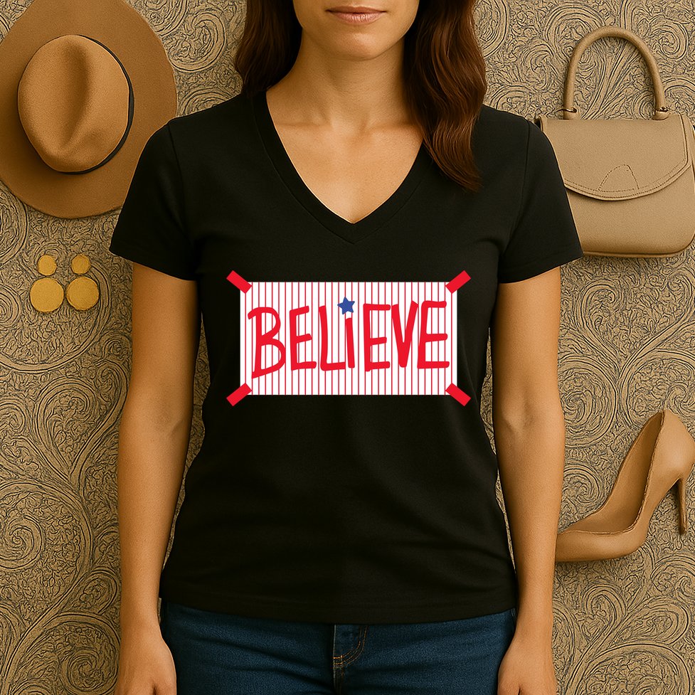 Philadelphia Baseball Believe Women's V-Neck T-Shirt