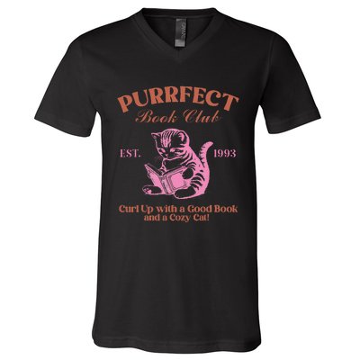 Purrfect Book Club Est 1993a Good Book A Cozy Cat V-Neck T-Shirt