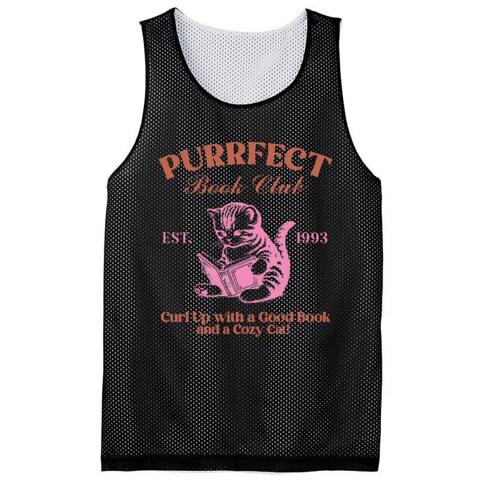 Purrfect Book Club Est 1993a Good Book A Cozy Cat Mesh Reversible Basketball Jersey Tank