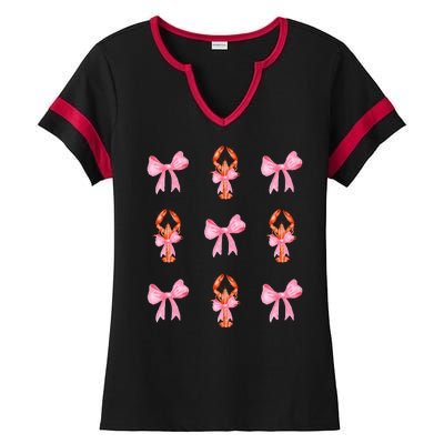 Pink Bow Cute Coquette Crawfish Y2k Clean Girl Aesthetic Ladies Halftime Notch Neck Tee