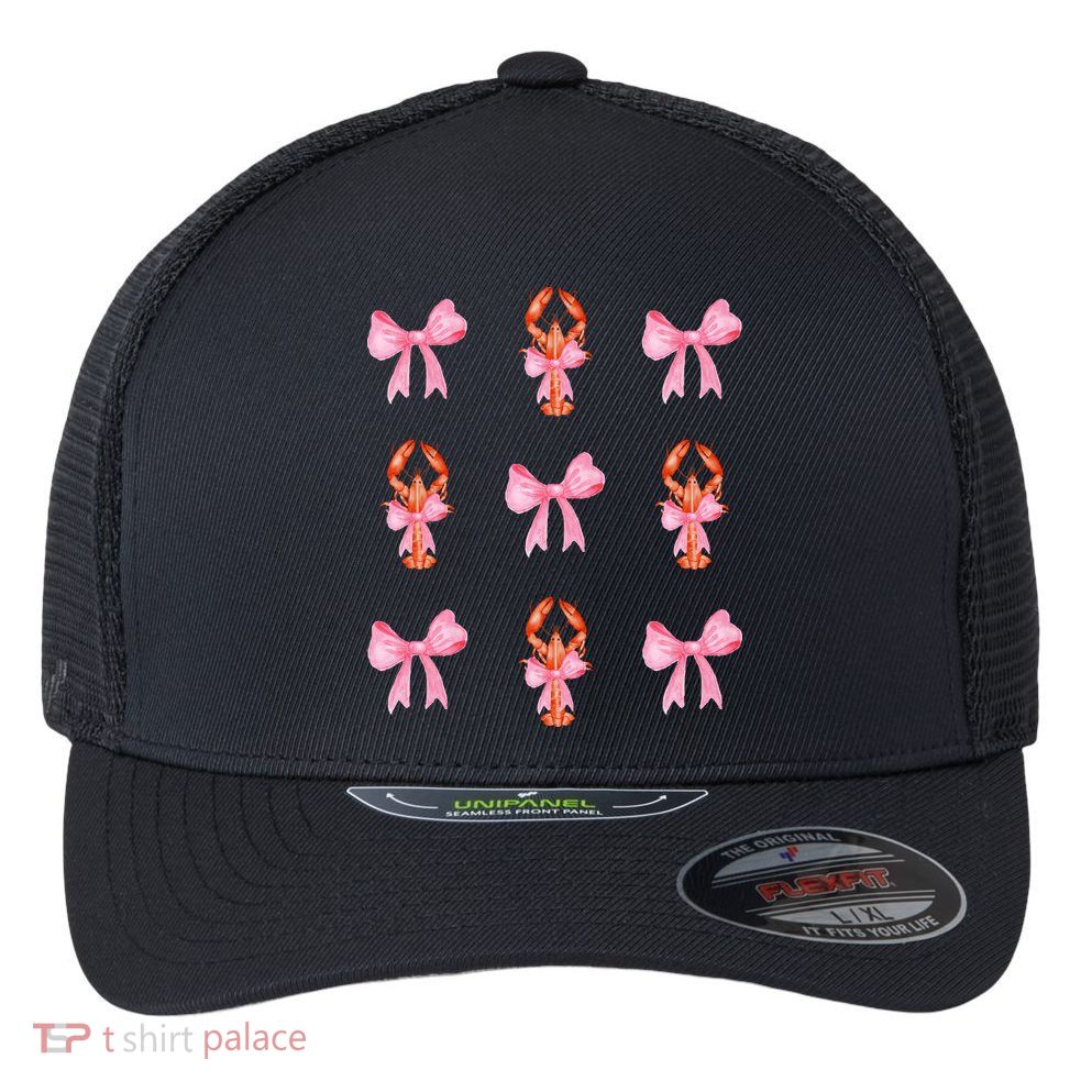 Pink Bow Cute Coquette Crawfish Y2k Clean Girl Aesthetic Flexfit Unipanel Trucker Cap