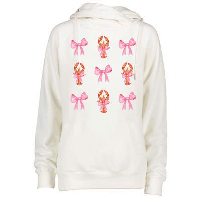 Pink Bow Cute Coquette Crawfish Y2k Clean Girl Aesthetic Womens Funnel Neck Pullover Hood