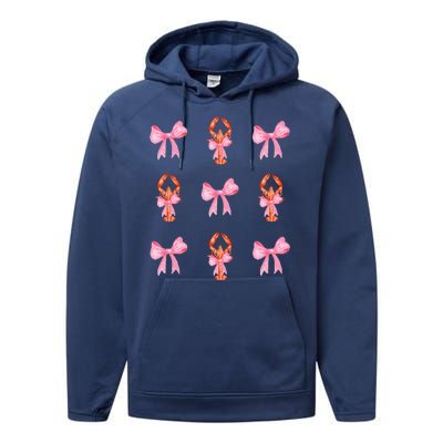 Pink Bow Cute Coquette Crawfish Y2k Clean Girl Aesthetic Performance Fleece Hoodie