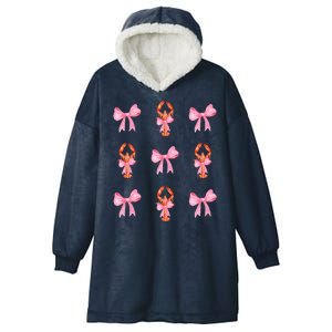 Pink Bow Cute Coquette Crawfish Y2k Clean Girl Aesthetic Hooded Wearable Blanket