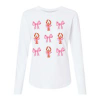 Pink Bow Cute Coquette Crawfish Y2k Clean Girl Aesthetic Womens Cotton Relaxed Long Sleeve T-Shirt