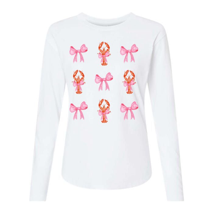 Pink Bow Cute Coquette Crawfish Y2k Clean Girl Aesthetic Womens Cotton Relaxed Long Sleeve T-Shirt