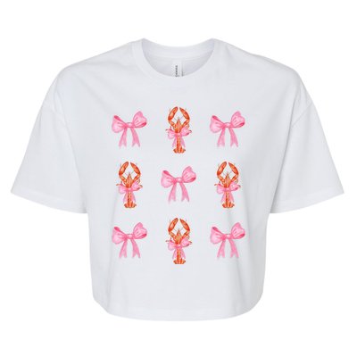 Pink Bow Cute Coquette Crawfish Y2k Clean Girl Aesthetic Bella+Canvas Jersey Crop Tee