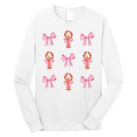 Pink Bow Cute Coquette Crawfish Y2k Clean Girl Aesthetic Long Sleeve Shirt