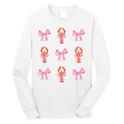 Pink Bow Cute Coquette Crawfish Y2k Clean Girl Aesthetic Long Sleeve Shirt