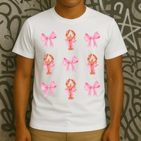Pink Bow Cute Coquette Crawfish Y2k Clean Girl Aesthetic T-Shirt