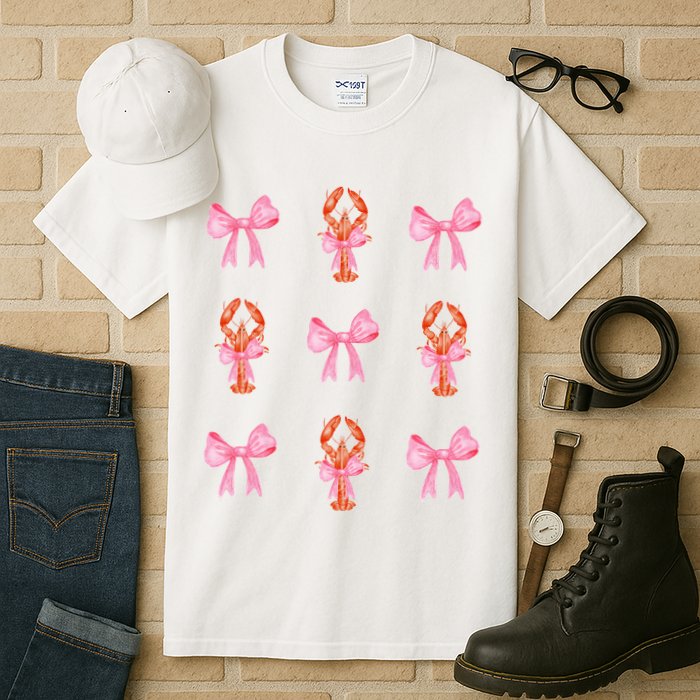 Pink Bow Cute Coquette Crawfish Y2k Clean Girl Aesthetic Tall T-Shirt