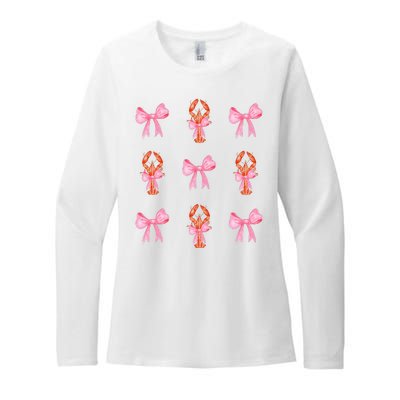 Pink Bow Cute Coquette Crawfish Y2k Clean Girl Aesthetic Womens CVC Long Sleeve Shirt