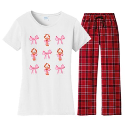 Pink Bow Cute Coquette Crawfish Y2k Clean Girl Aesthetic Women's Flannel Pajama Set