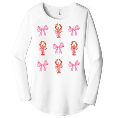 Pink Bow Cute Coquette Crawfish Y2k Clean Girl Aesthetic Women's Perfect Tri Tunic Long Sleeve Shirt