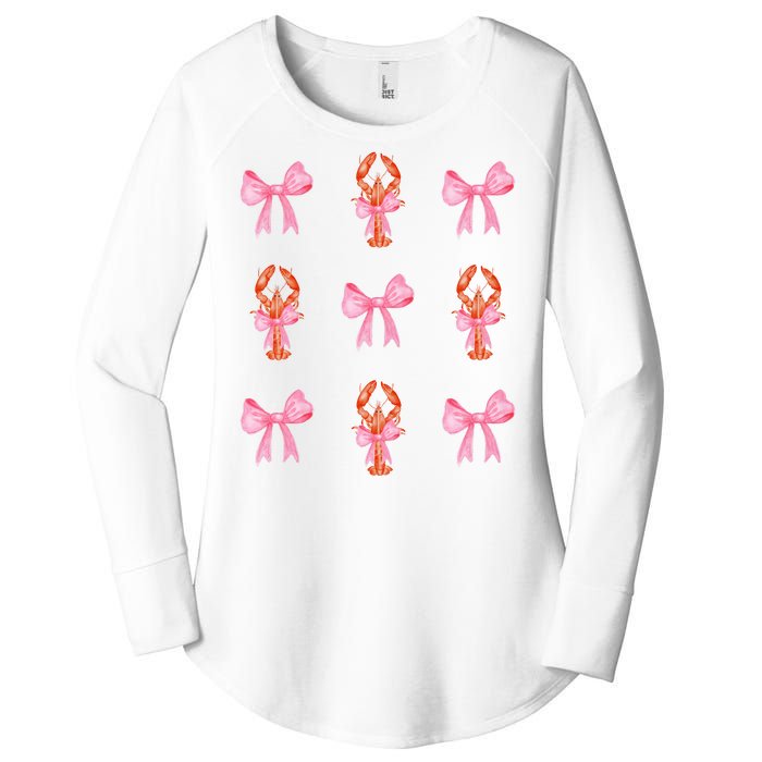 Pink Bow Cute Coquette Crawfish Y2k Clean Girl Aesthetic Women's Perfect Tri Tunic Long Sleeve Shirt