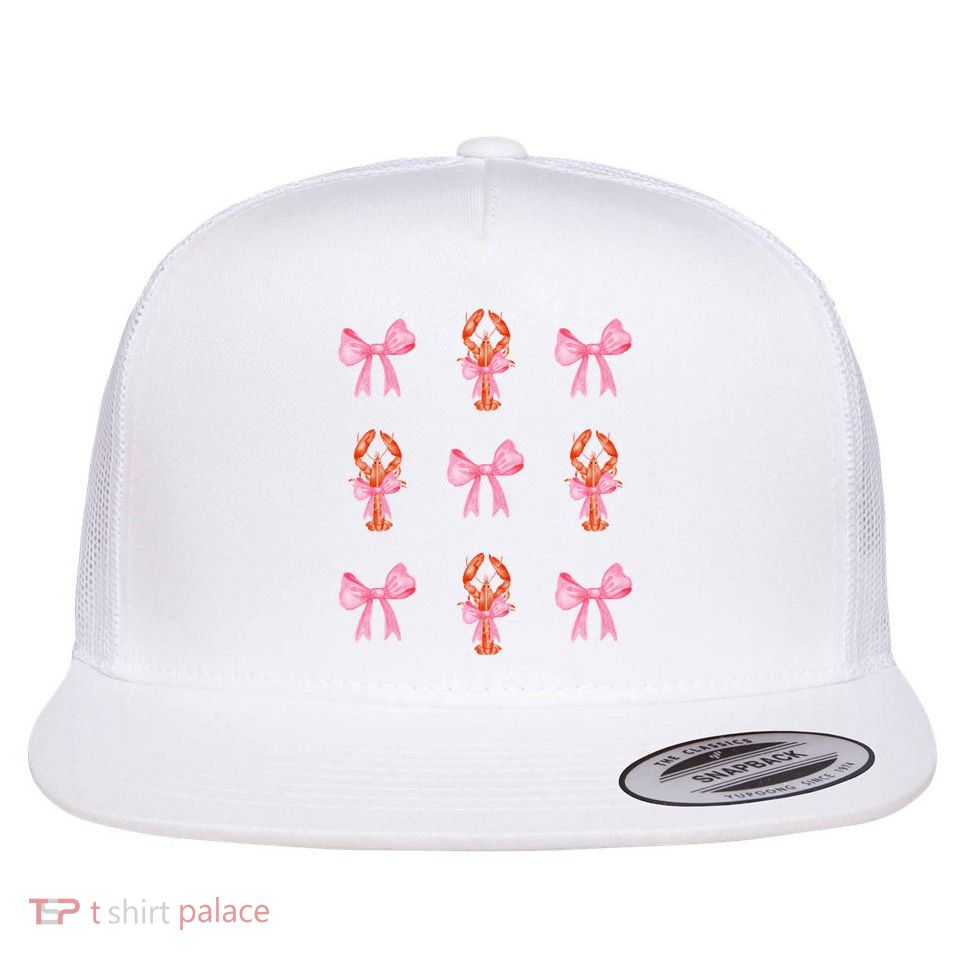 Pink Bow Cute Coquette Crawfish Y2k Clean Girl Aesthetic Flatbill Hat