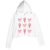 Pink Bow Cute Coquette Crawfish Y2k Clean Girl Aesthetic Crop Fleece Hoodie