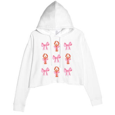 Pink Bow Cute Coquette Crawfish Y2k Clean Girl Aesthetic Crop Fleece Hoodie