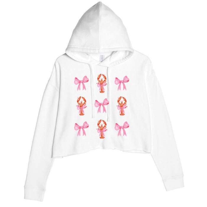 Pink Bow Cute Coquette Crawfish Y2k Clean Girl Aesthetic Crop Fleece Hoodie