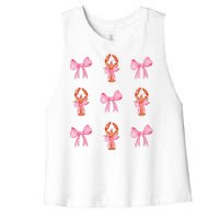 Pink Bow Cute Coquette Crawfish Y2k Clean Girl Aesthetic Women's Racerback Cropped Tank