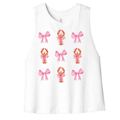 Pink Bow Cute Coquette Crawfish Y2k Clean Girl Aesthetic Women's Racerback Cropped Tank