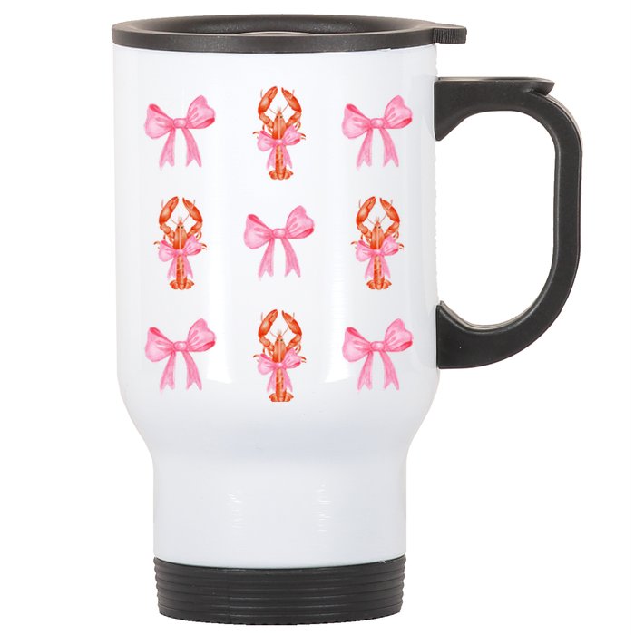 Pink Bow Cute Coquette Crawfish Y2k Clean Girl Aesthetic Stainless Steel Travel Mug