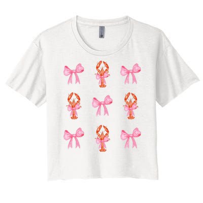 Pink Bow Cute Coquette Crawfish Y2k Clean Girl Aesthetic Women's Crop Top Tee