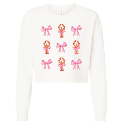 Pink Bow Cute Coquette Crawfish Y2k Clean Girl Aesthetic Cropped Pullover Crew