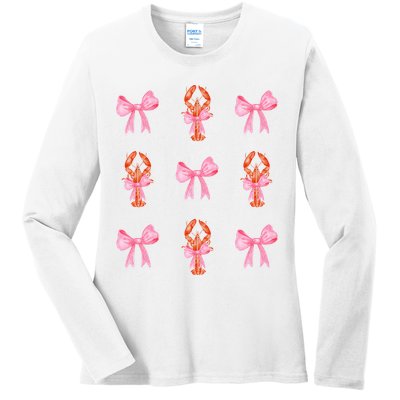 Pink Bow Cute Coquette Crawfish Y2k Clean Girl Aesthetic Ladies Long Sleeve Shirt