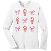 Pink Bow Cute Coquette Crawfish Y2k Clean Girl Aesthetic Ladies Long Sleeve Shirt