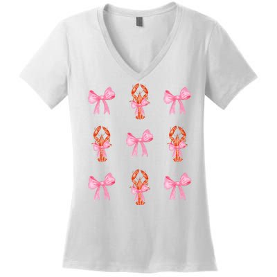 Pink Bow Cute Coquette Crawfish Y2k Clean Girl Aesthetic Women's V-Neck T-Shirt