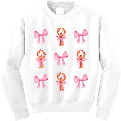 Pink Bow Cute Coquette Crawfish Y2k Clean Girl Aesthetic Kids Sweatshirt