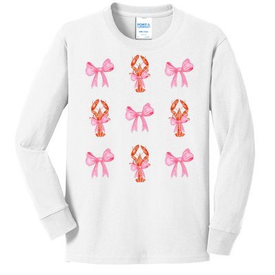 Pink Bow Cute Coquette Crawfish Y2k Clean Girl Aesthetic Kids Long Sleeve Shirt