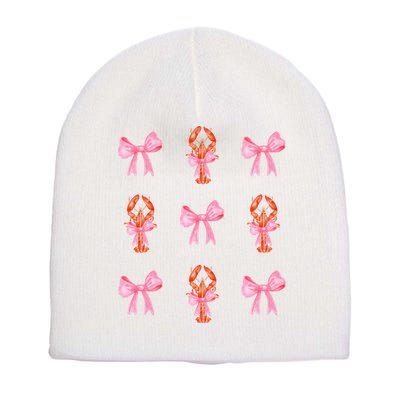 Pink Bow Cute Coquette Crawfish Y2k Clean Girl Aesthetic Short Acrylic Beanie