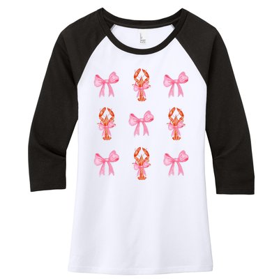 Pink Bow Cute Coquette Crawfish Y2k Clean Girl Aesthetic Women's Tri-Blend 3/4-Sleeve Raglan Shirt