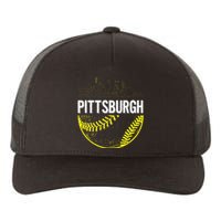 Pittsburgh Baseball Cityscape Distressed Yupoong Adult 5-Panel Trucker Hat