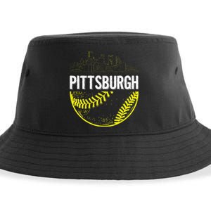 Pittsburgh Baseball Cityscape Distressed Sustainable Bucket Hat