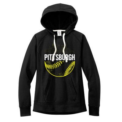 Pittsburgh Baseball Cityscape Distressed Women's Fleece Hoodie