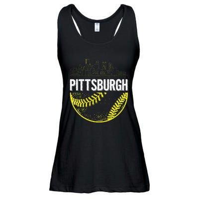 Pittsburgh Baseball Cityscape Distressed Ladies Essential Flowy Tank