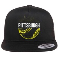 Pittsburgh Baseball Cityscape Distressed Flat Bill Trucker Hat