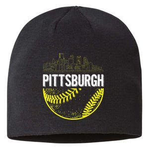 Pittsburgh Baseball Cityscape Distressed Sustainable Beanie