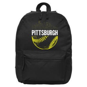 Pittsburgh Baseball Cityscape Distressed 16 in Basic Backpack