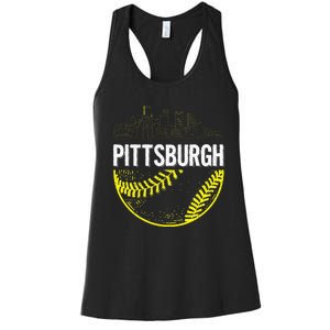 Pittsburgh Baseball Cityscape Distressed Women's Racerback Tank