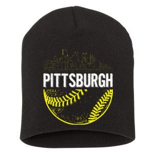 Pittsburgh Baseball Cityscape Distressed Short Acrylic Beanie